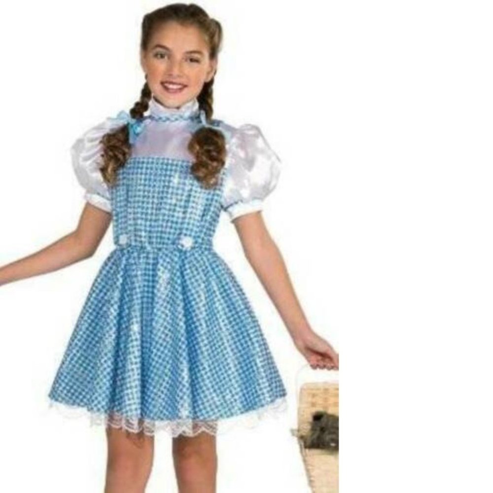 Dorothy Wizard of Oz Halloween Costume 4/6 Blue Dress & Hair Ribbons 3 Pc Girls